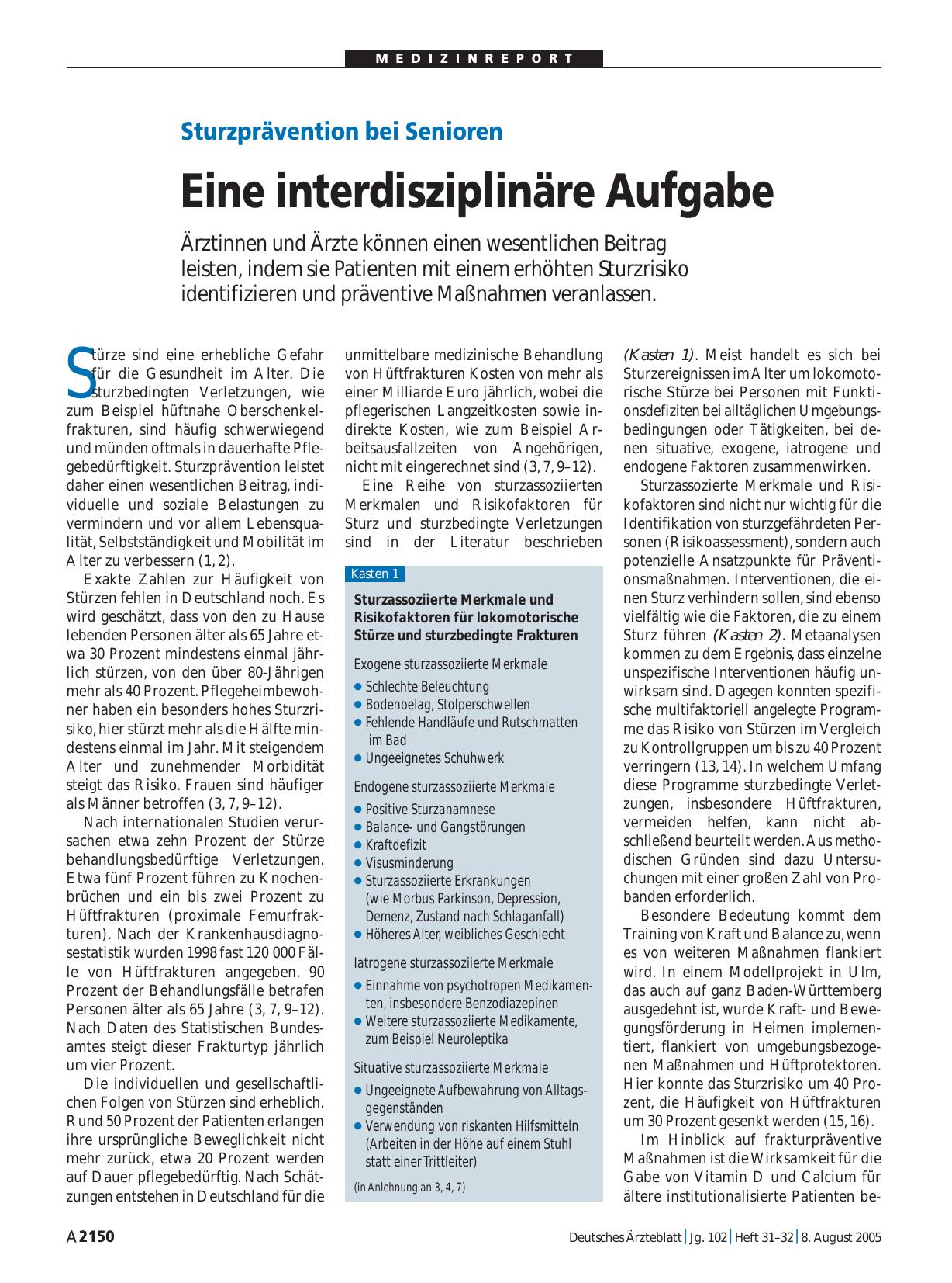 Vorschauseite 1: Sturzprävention bei Senioren: Eine interdisziplinäre Aufgabe