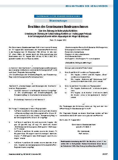 Vorschauseite 1: Beschluss des Gemeinsamen Bundesausschusses über eine Änderung der Mutterschafts-Richtlinien
