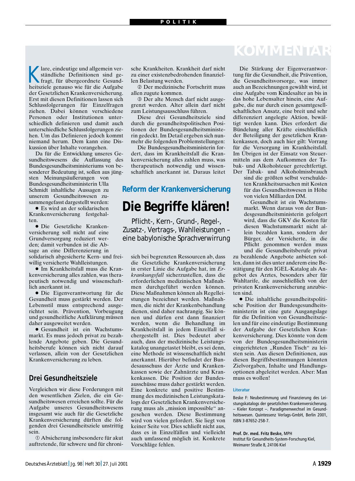 Vorschauseite 1: Reform der Krankenversicherung: Die Begriffe klären!