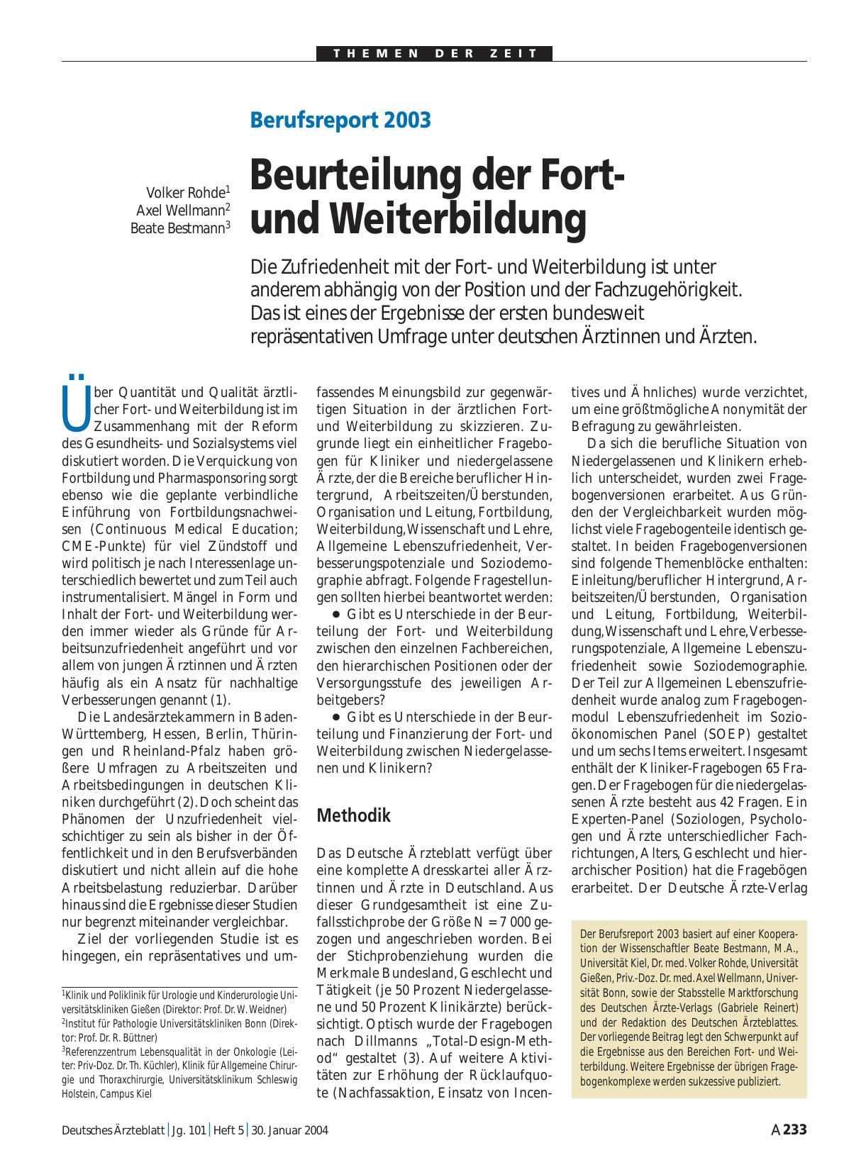 Vorschauseite 1: Berufsreport 2003: Beurteilung der Fortund Weiterbildung