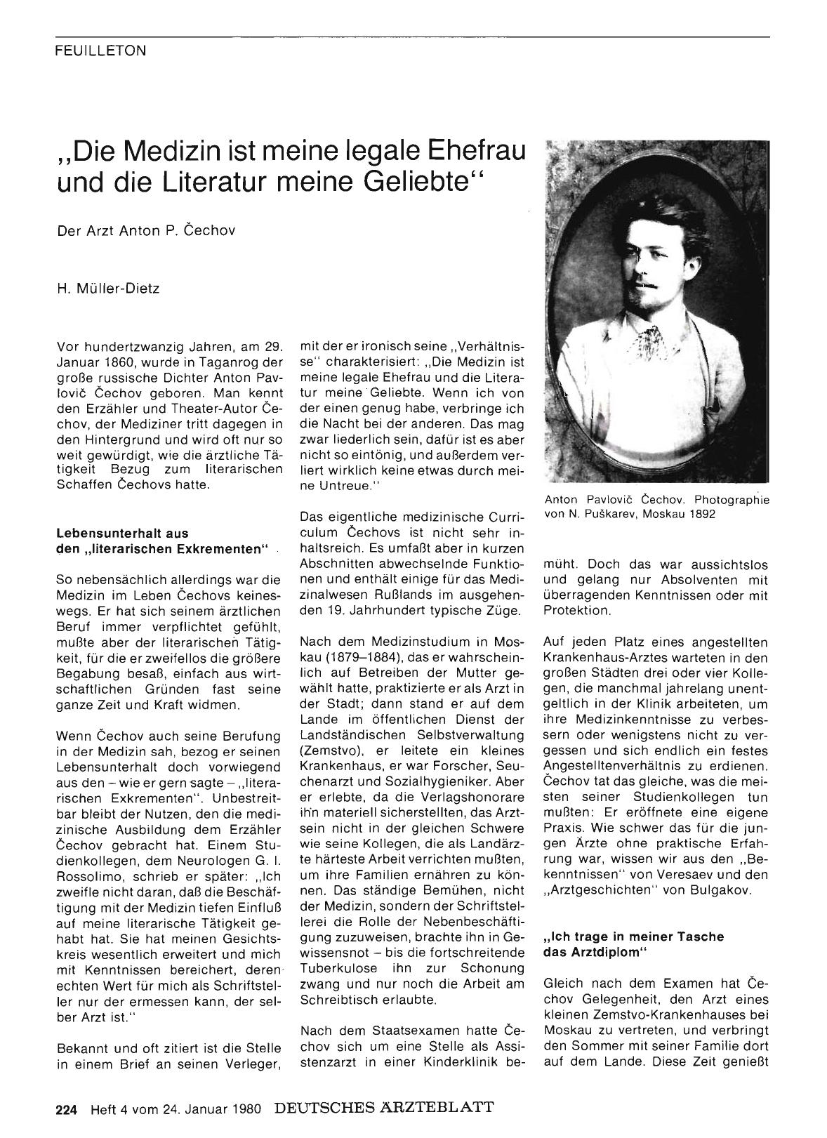 Vorschauseite 1: „Die Medizin ist meine legale Ehefrau und die Literatur meine Geliebte“