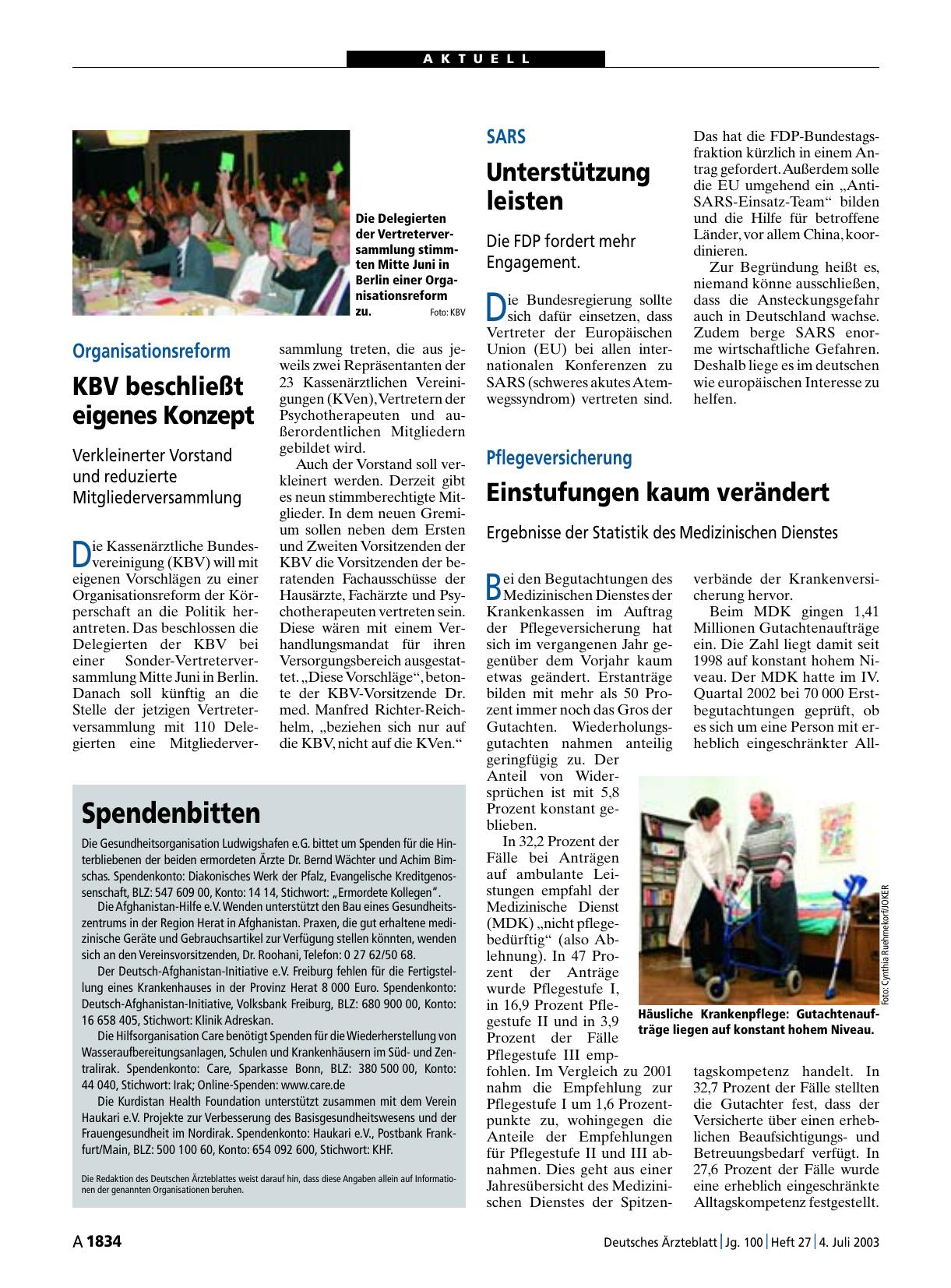 Vorschauseite 1: Pflegeversicherung: Einstufungen kaum verändert