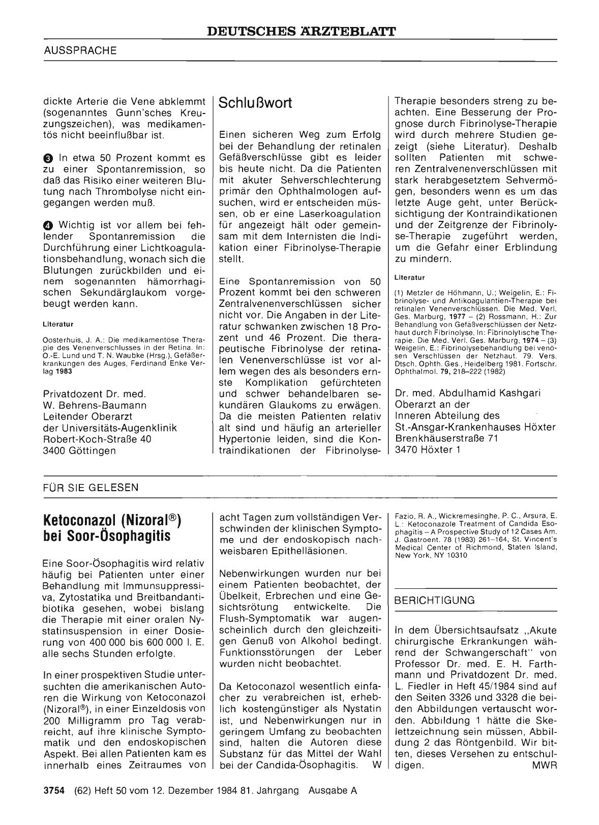 Vorschauseite 1: Ketoconazol (Nizoral®) bei Soor-Ösophagitis