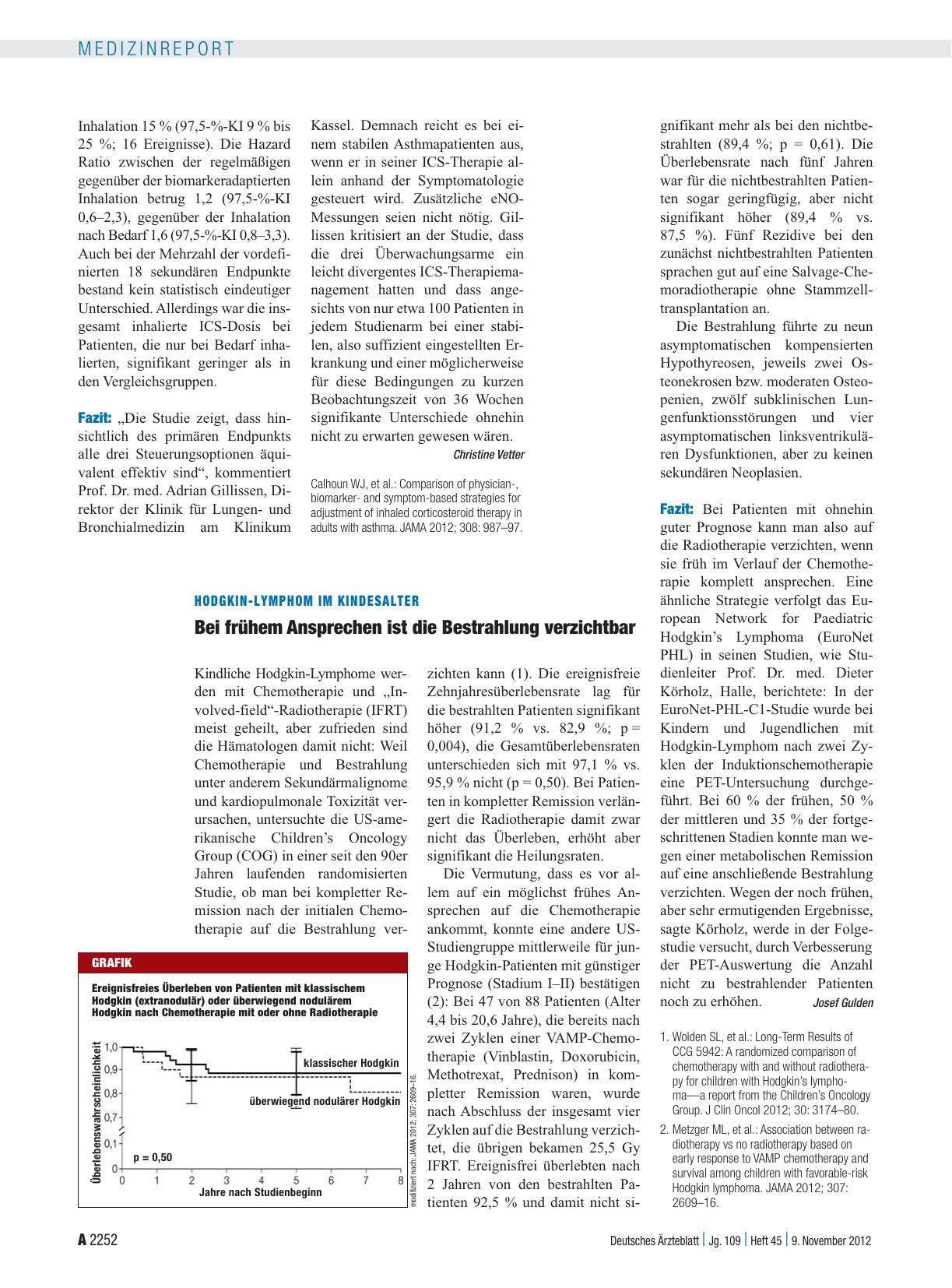 Vorschauseite 1: Hodgkin-Lymphom im Kindesalter: Bei frühem Ansprechen ist die Bestrahlung verzichtbar