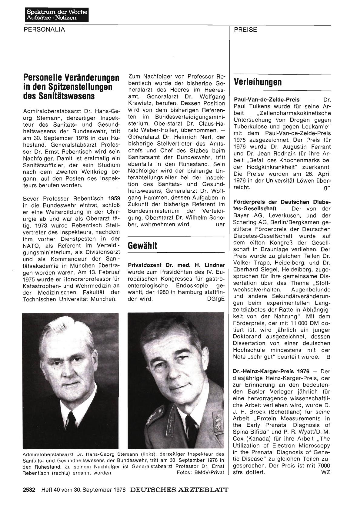Vorschauseite 1: Personelle Veränderungen in den Spitzenstellungen des Sanitätswesens
