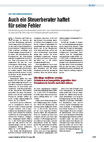 Vorschauseite 1: Arzt und Verbraucherschutz: Auch ein Steuerberater haftet für seine Fehler