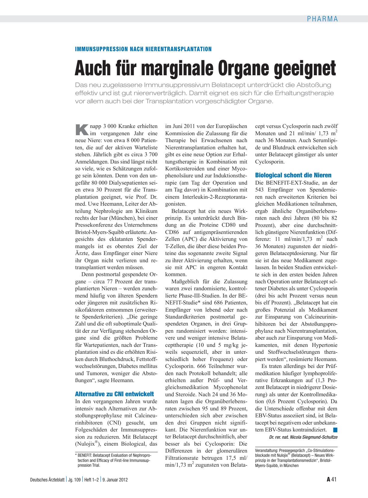 Vorschauseite 1: Immunsuppression nach Nierentransplantation: Auch für marginale Organe geeignet