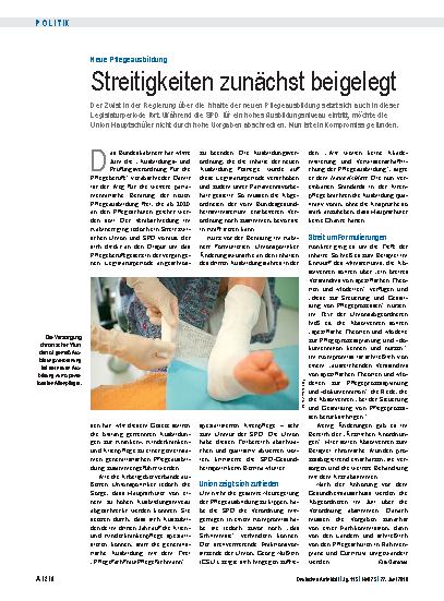 Vorschauseite 1: Neue Pflegeausbildung: Streitigkeiten zunächst beigelegt