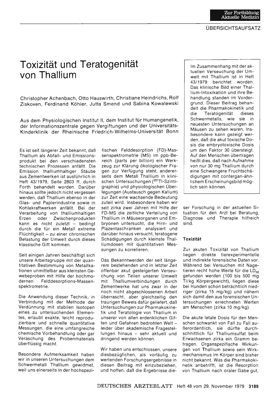 Vorschauseite 1: Toxizität und Teratogenität von Thallium