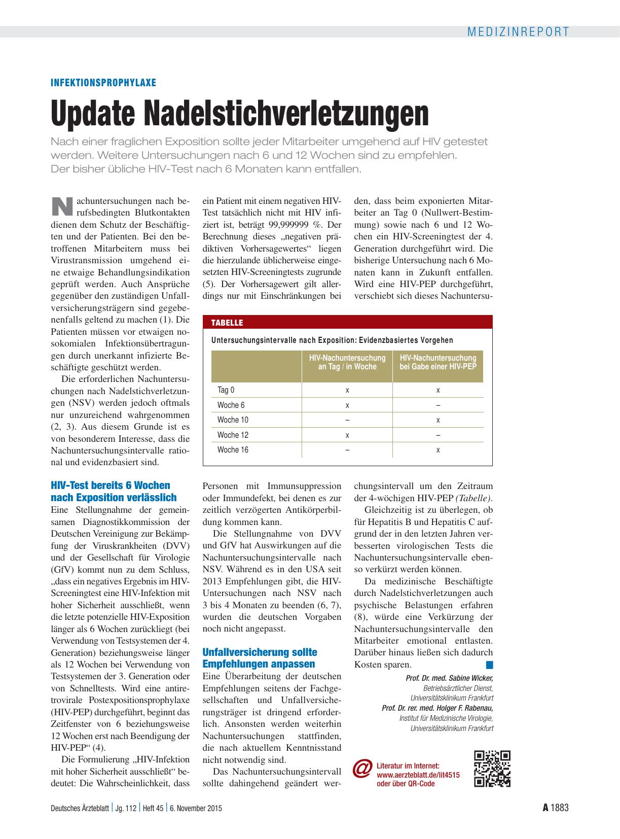 Vorschauseite 1: Infektionsprophylaxe: Update Nadelstichverletzungen