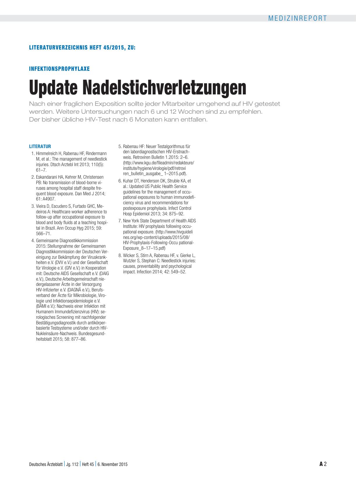 Vorschauseite 2: Infektionsprophylaxe: Update Nadelstichverletzungen