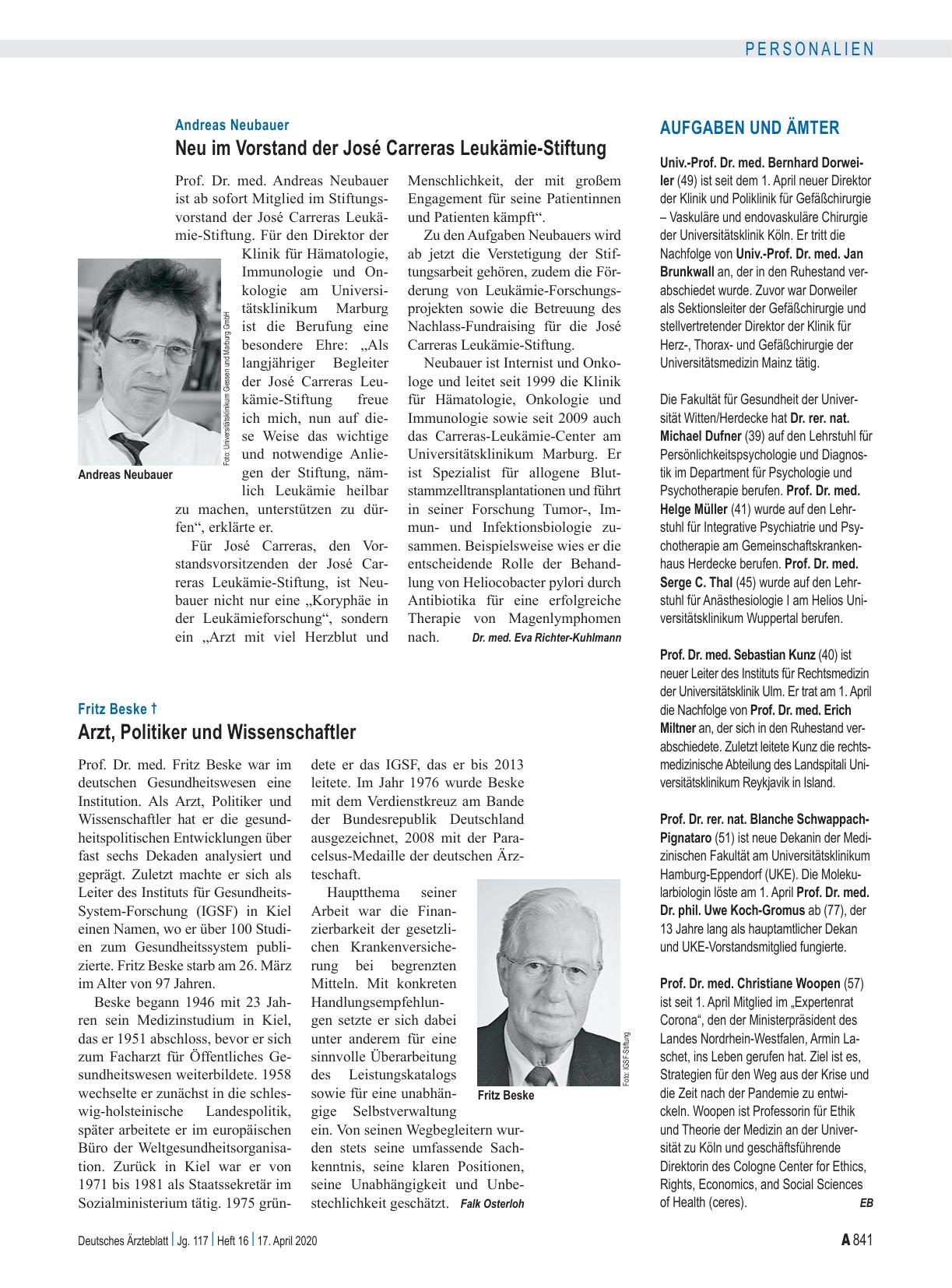 Vorschauseite 1: Andreas Neubauer: Neu im Vorstand der José Carreras Leukämie-Stiftung