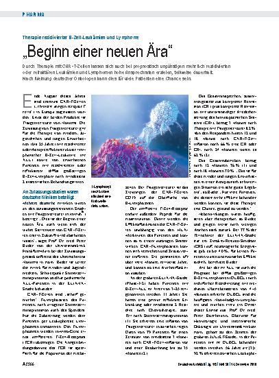 Vorschauseite 1: Therapie rezidivierter B-Zell-Leukämien und Lymphome: „Beginn einer neuen Ära“
