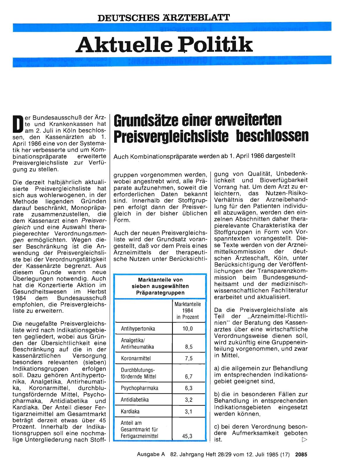 Vorschauseite 1: Grundsätze einer erweiterten Preisvergleichsliste beschlossen