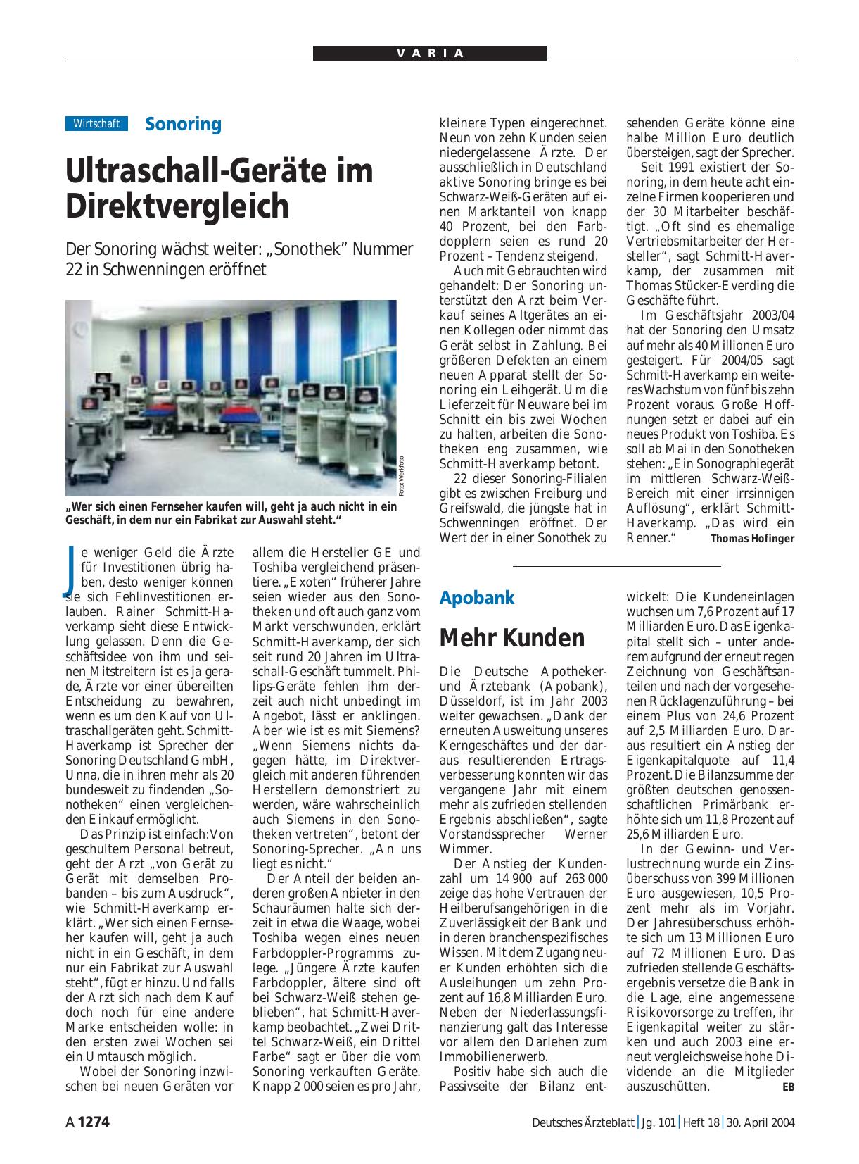 Vorschauseite 1: Apobank: Mehr Kunden