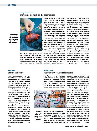 Vorschauseite 1: Transplantationsmedizin: Drastischer Einbruch bei der Organspende