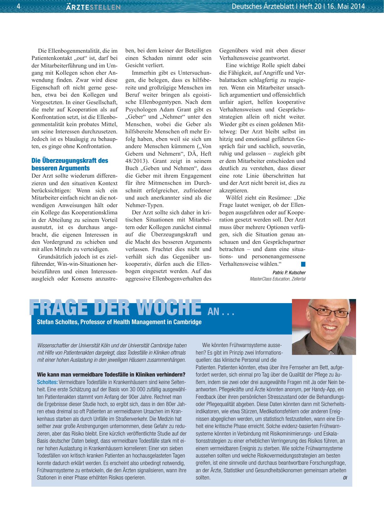 Vorschauseite 1: Frage der Woche an. .. Stefan Scholtes, Professor of Health Management in Cambridge