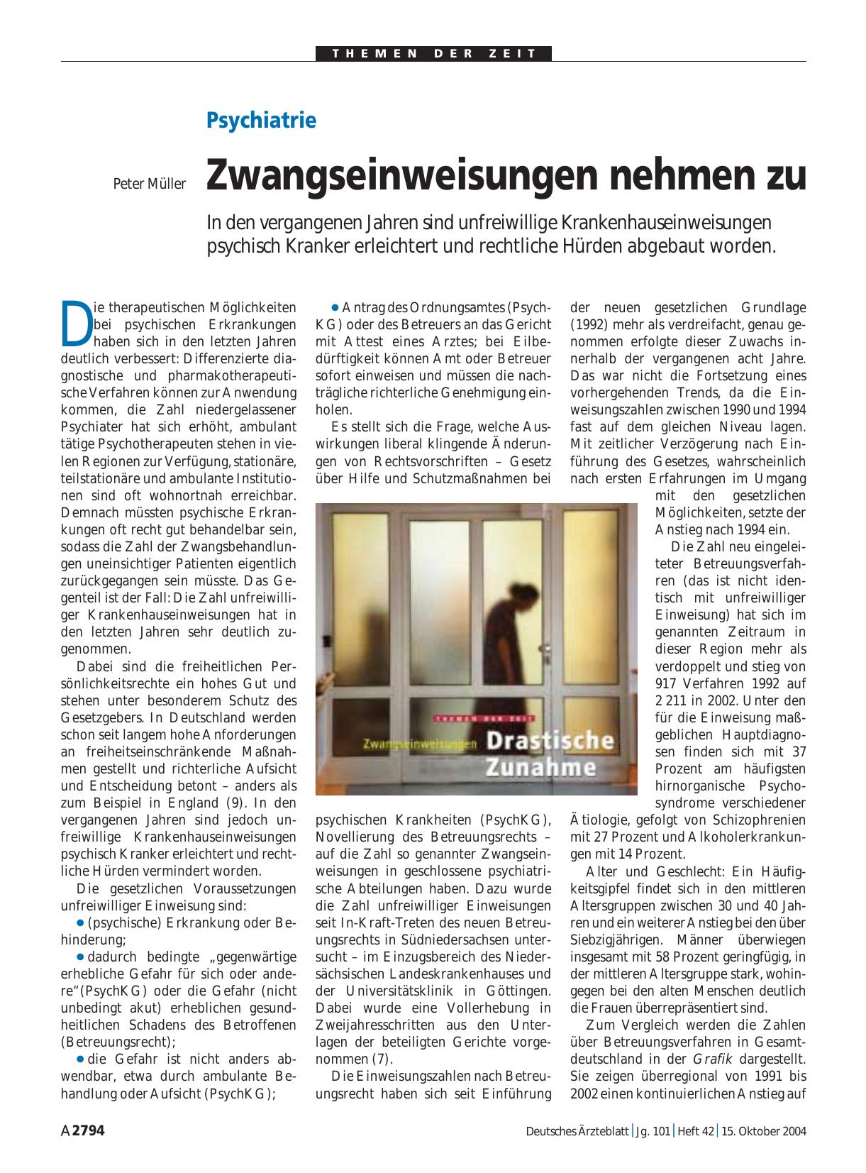 Vorschauseite 1: Psychiatrie: Zwangseinweisungen nehmen zu