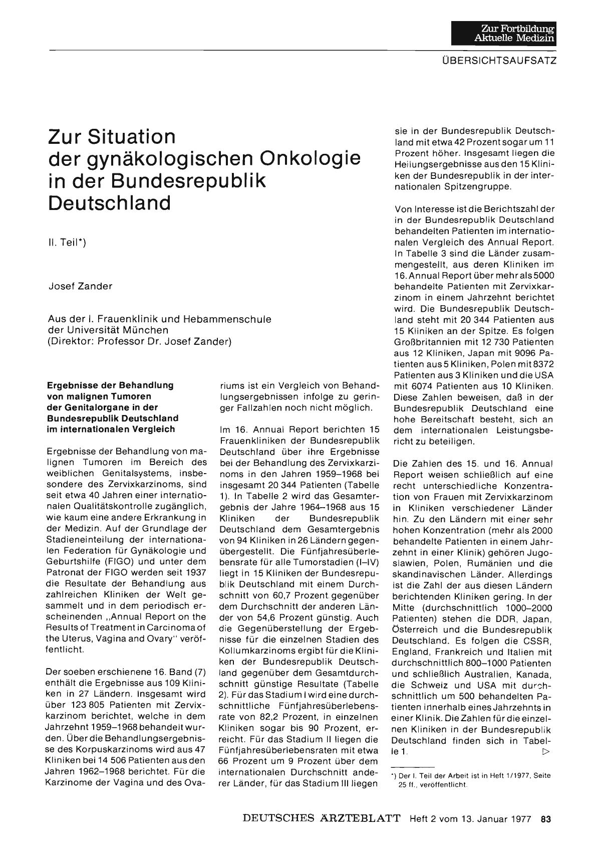 Vorschauseite 1: Zur Situation der gynäkologischen Onkologie in der Bundesrepublik Deutschland