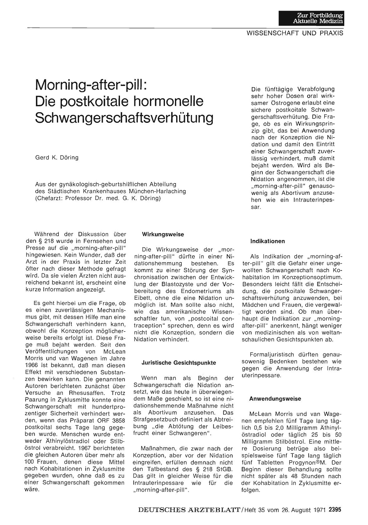 Vorschauseite 1: Morning-after-pill: Die postkoitale hormonelle Schwangerschaftsverhütung