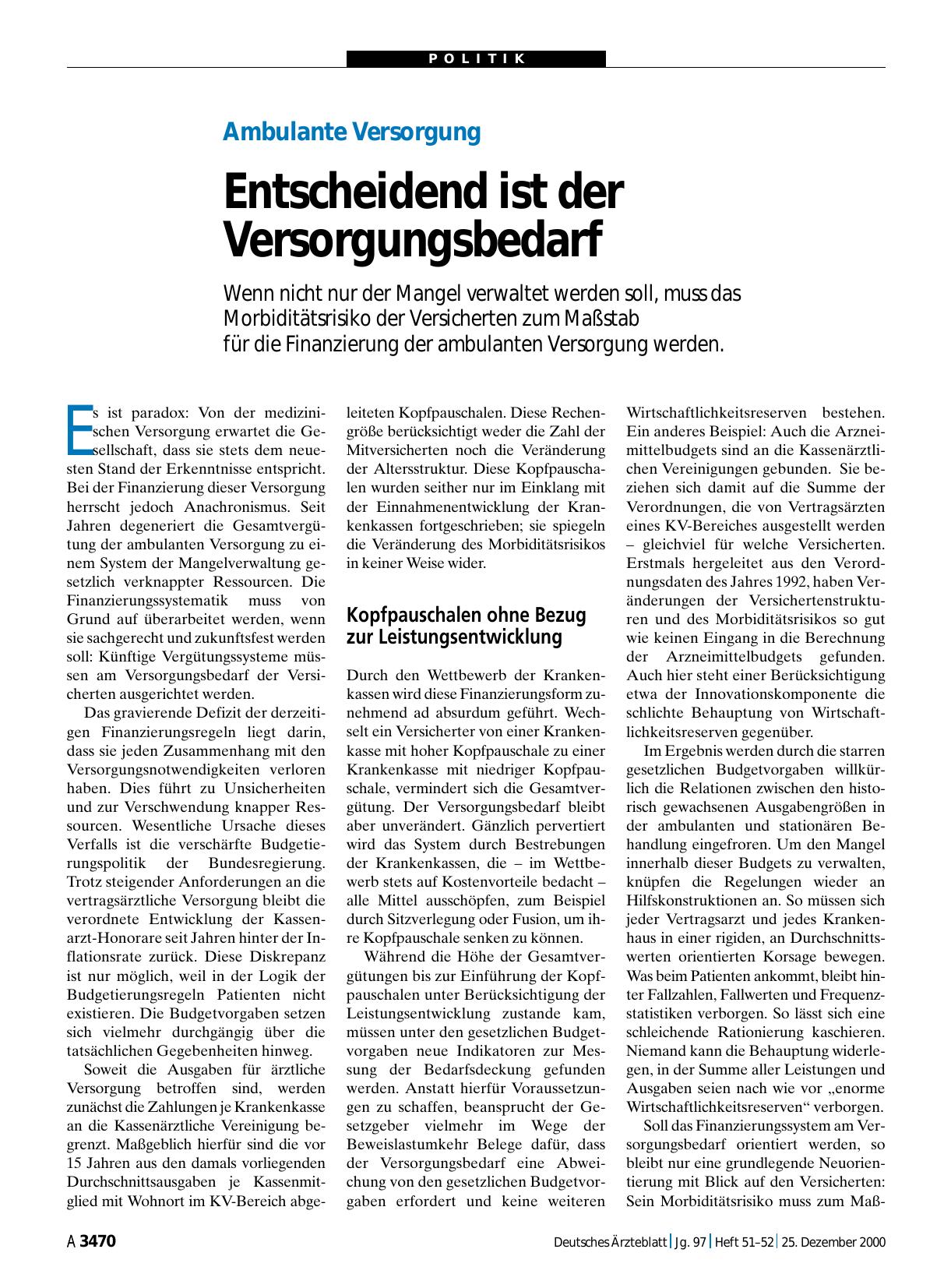 Vorschauseite 1: Ambulante Versorgung: Entscheidend ist der Versorgungsbedarf
