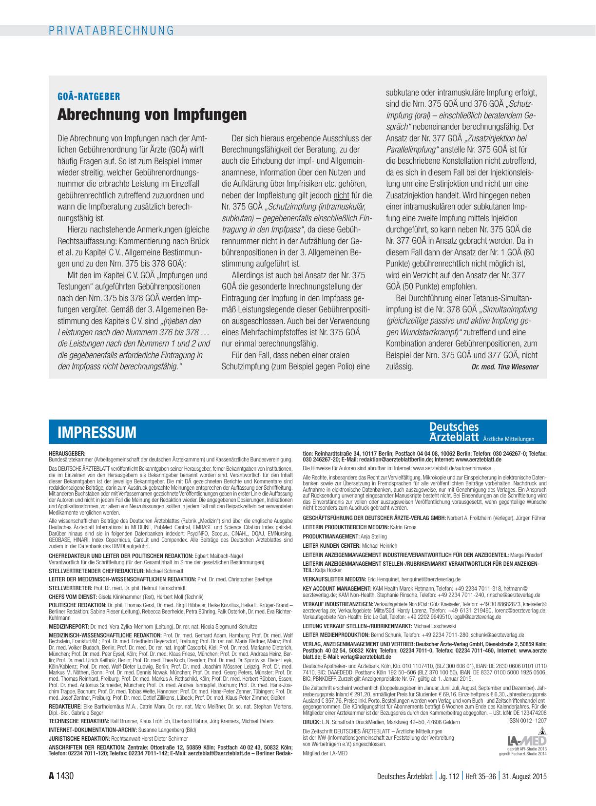 Vorschauseite 1: GOÄ-Ratgeber: Abrechnung von Impfungen