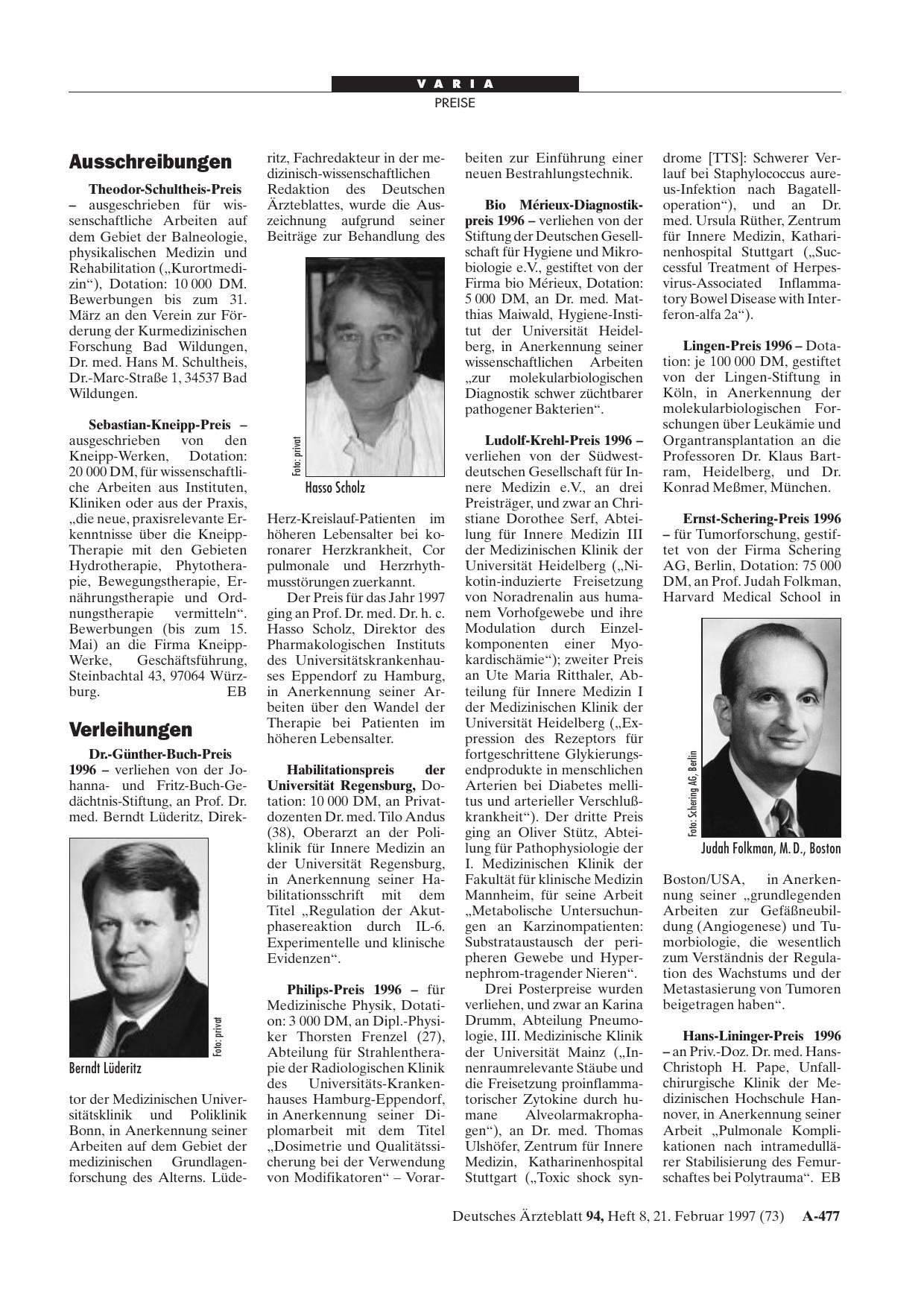 Vorschauseite 1: Verleihungen