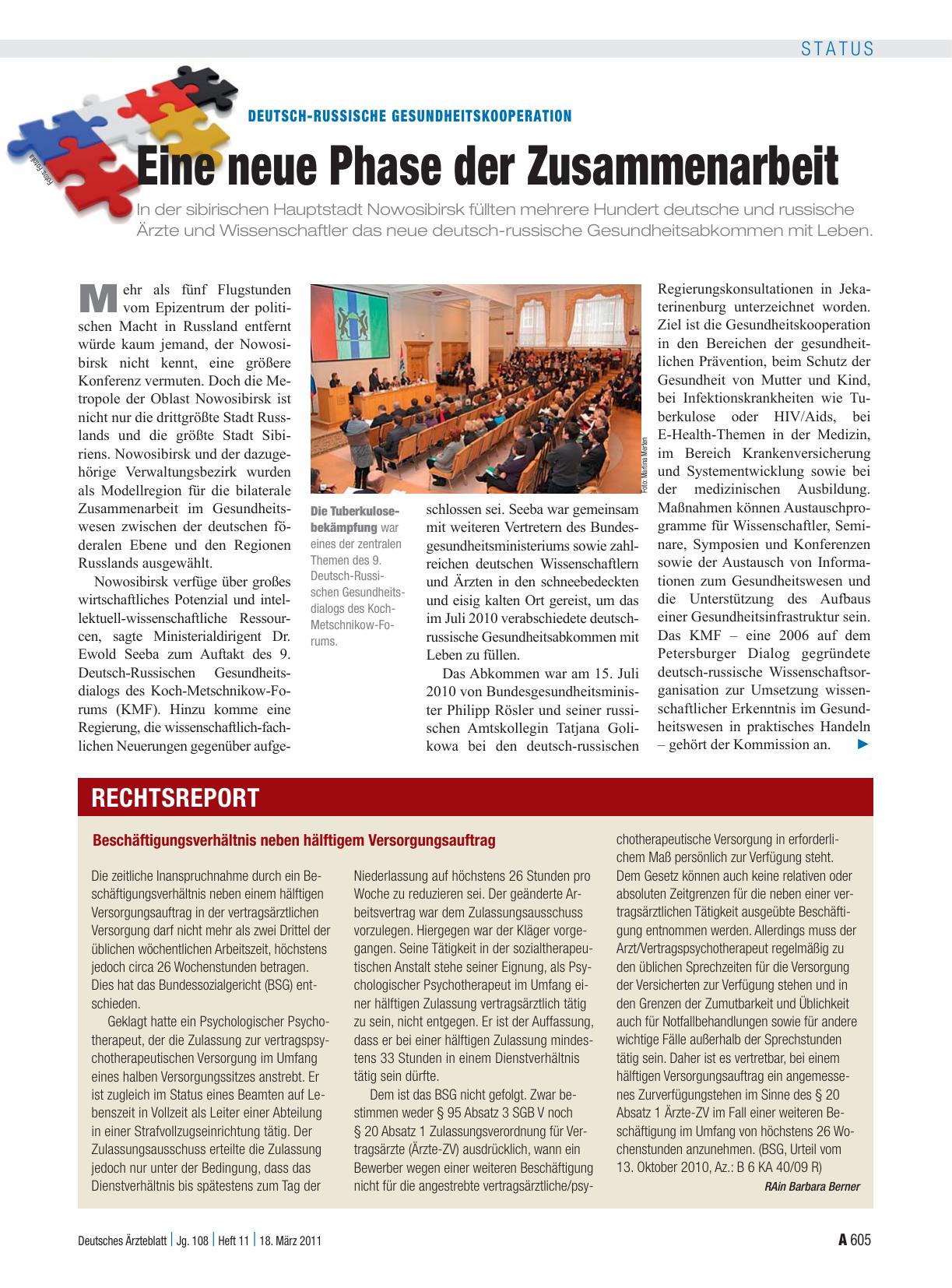 Vorschauseite 1: Deutsch-Russische Gesundheitskooperation: Eine neue Phase der Zusammenarbeit