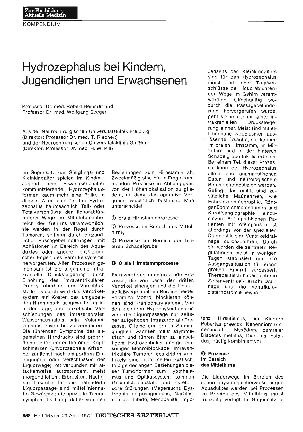 Vorschauseite 1: Hydrozephalus bei Kindern, Jugendlichen und Erwachsenen