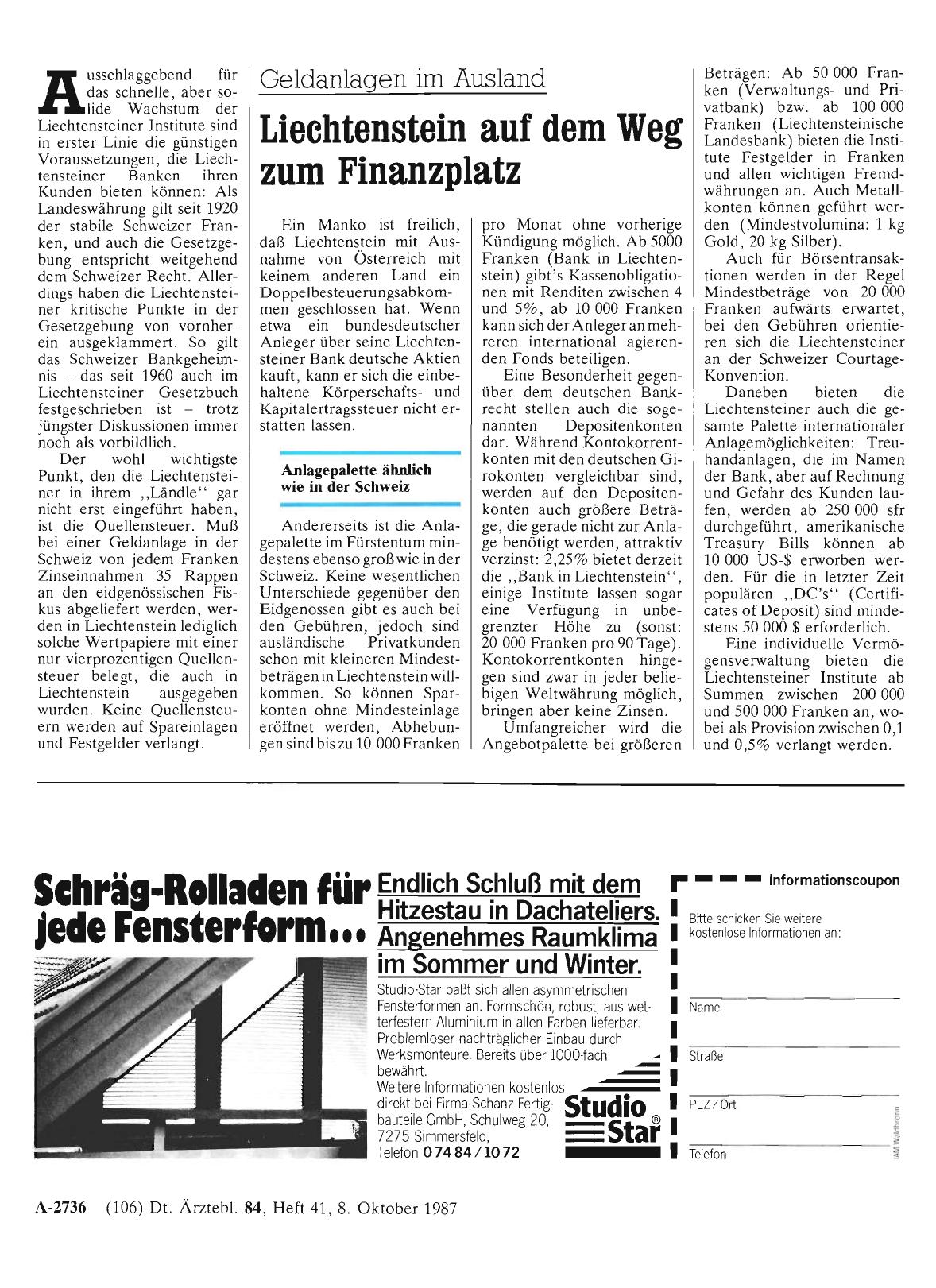 Vorschauseite 1: Geldanlagen im Ausland: Liechtenstein auf dem Weg zum Finanzplatz
