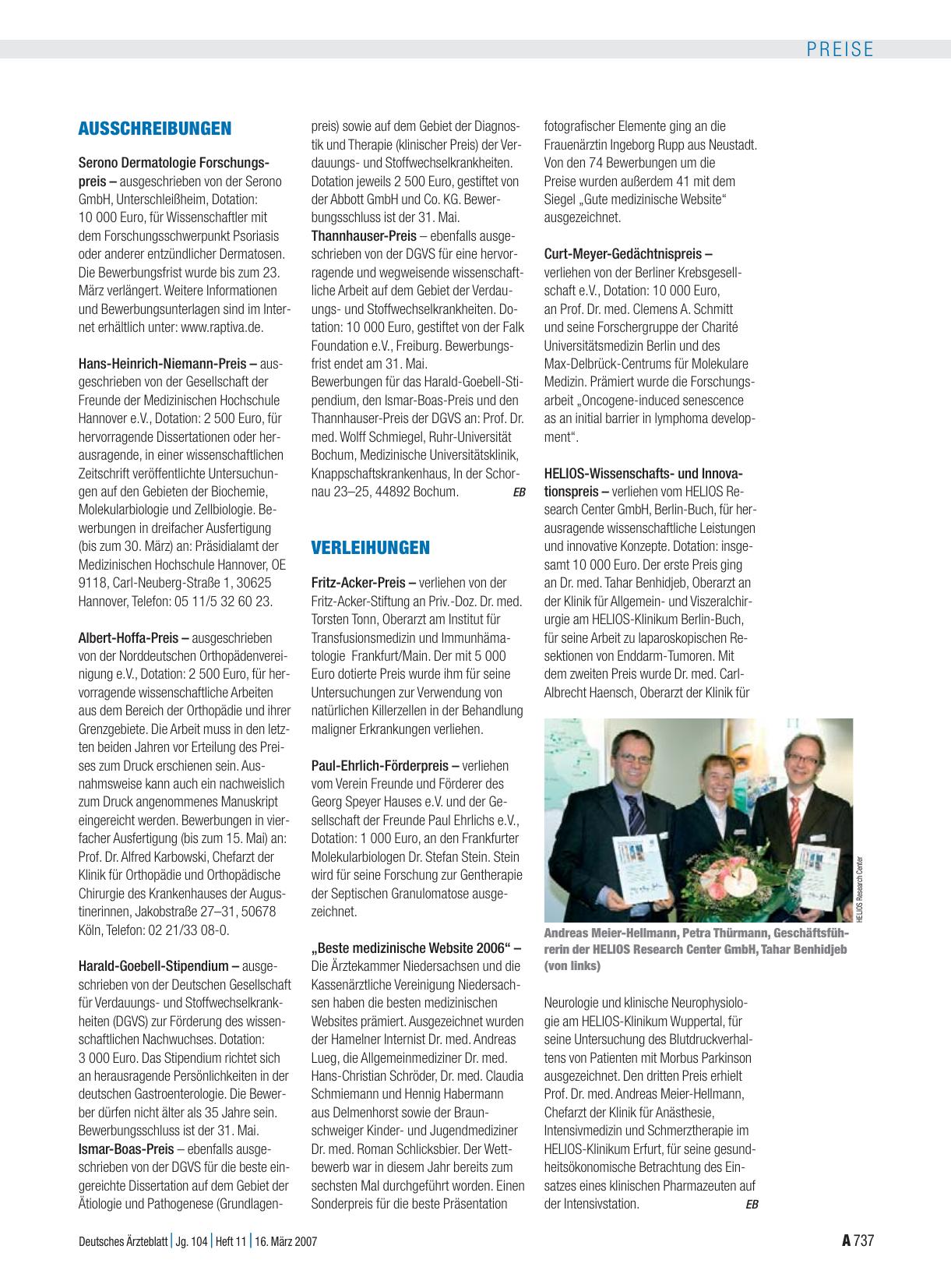 Vorschauseite 1: Verleihungen