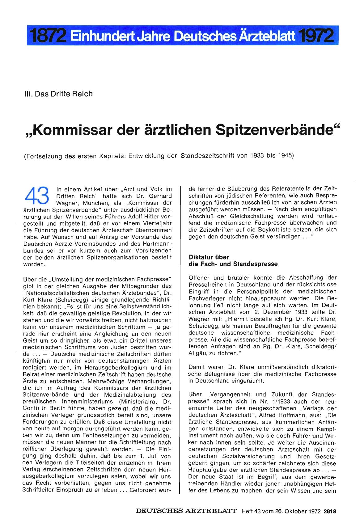 Vorschauseite 1: III. Das Dritte Reich: „Kommissar der ärztlichen Spitzenverbände"