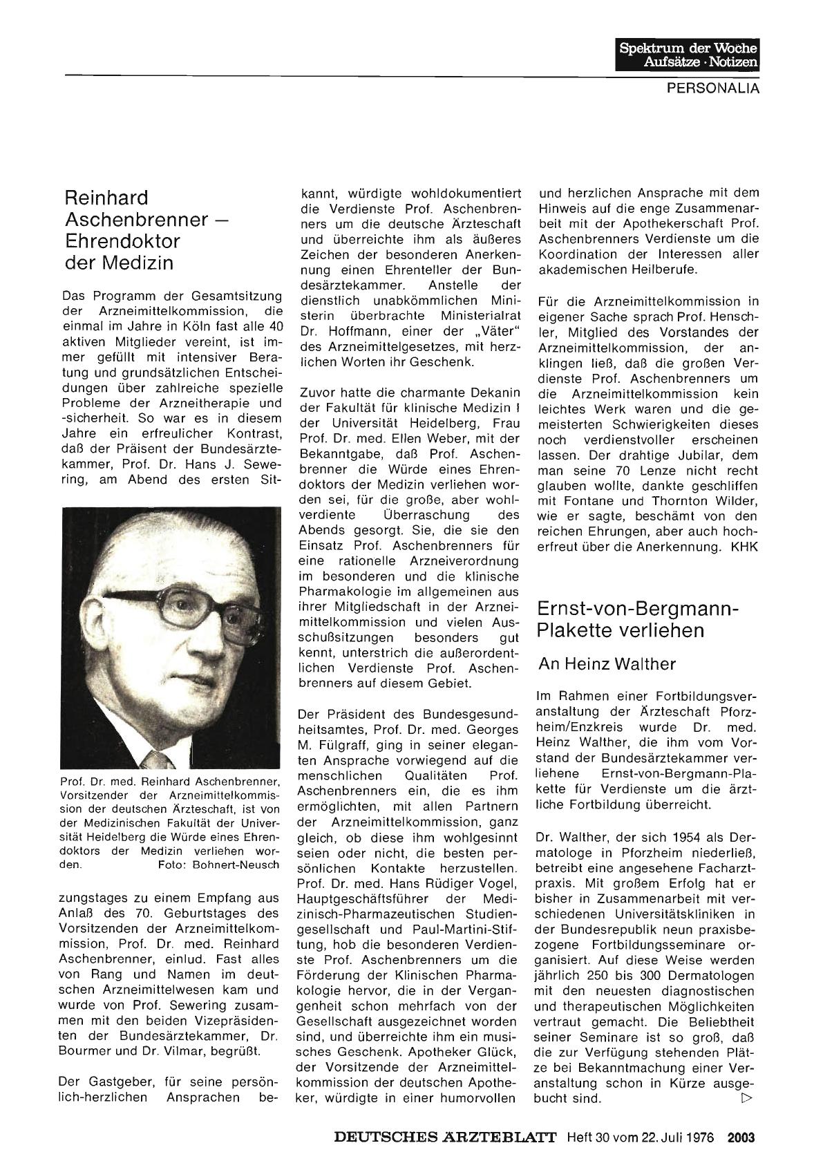 Vorschauseite 1: Ernst-von-Bergmann-Plakette verliehen: An Heinz Walther und Johann Baptist Mayer