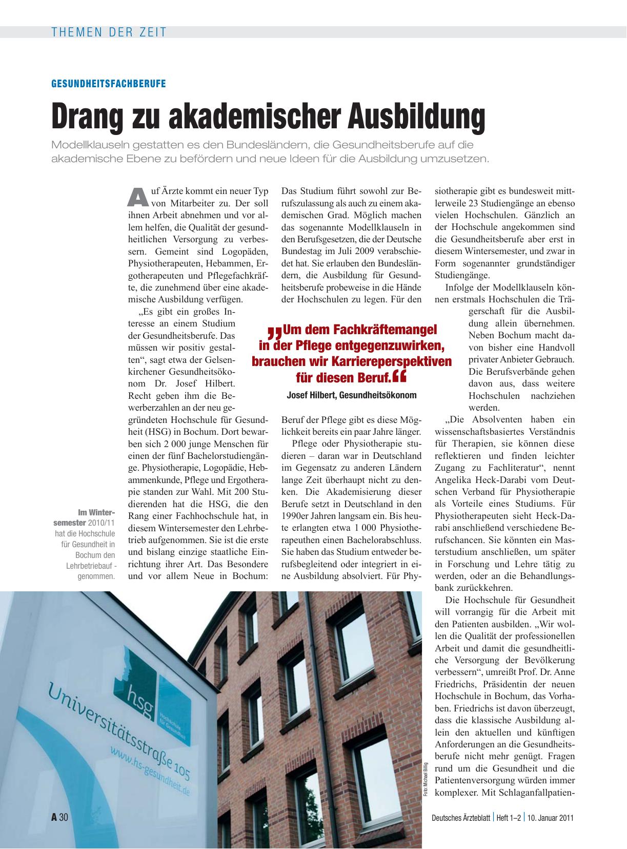 Vorschauseite 1: Gesundheitsfachberufe: Drang zu akademischer Ausbildung