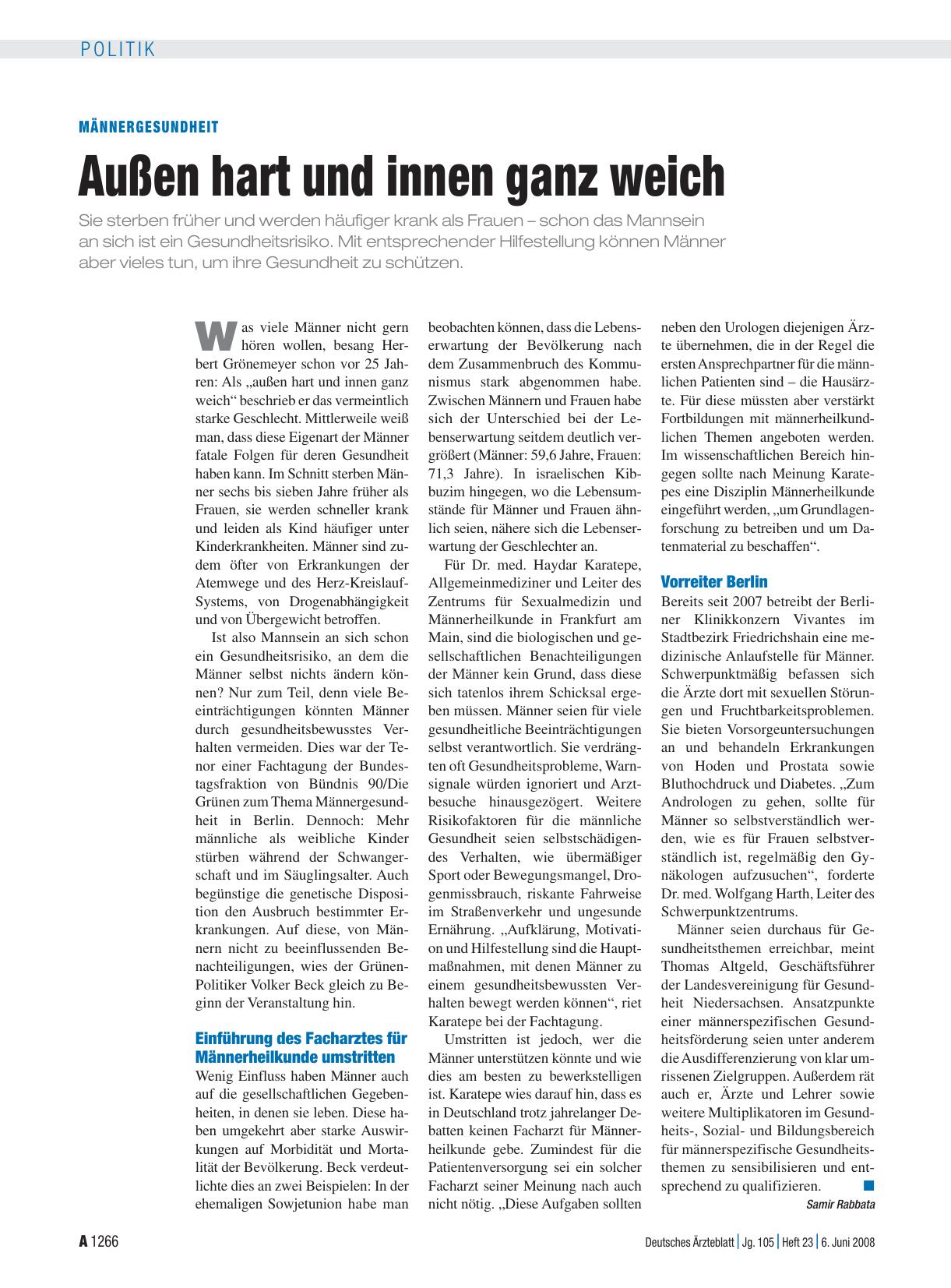 Vorschauseite 1: Männergesundheit: Außen hart und innen ganz weich