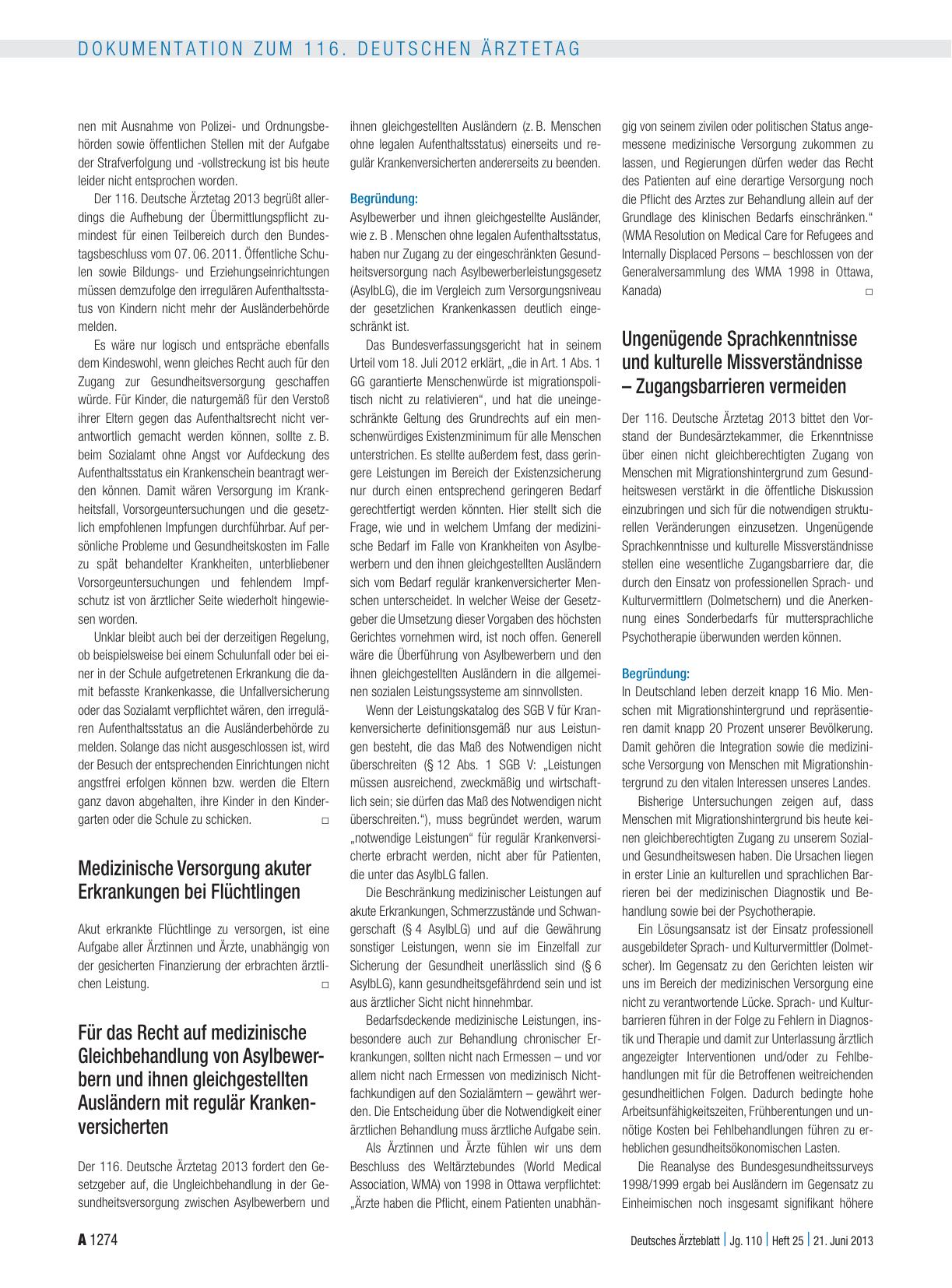 Vorschauseite 2: Entschliessungen zum Tagesordnungspunkt VI (Fortsetzung aus DÄ, Heft 23 – 24/2013): Tätigkeitsbericht der Bundesärztekammer