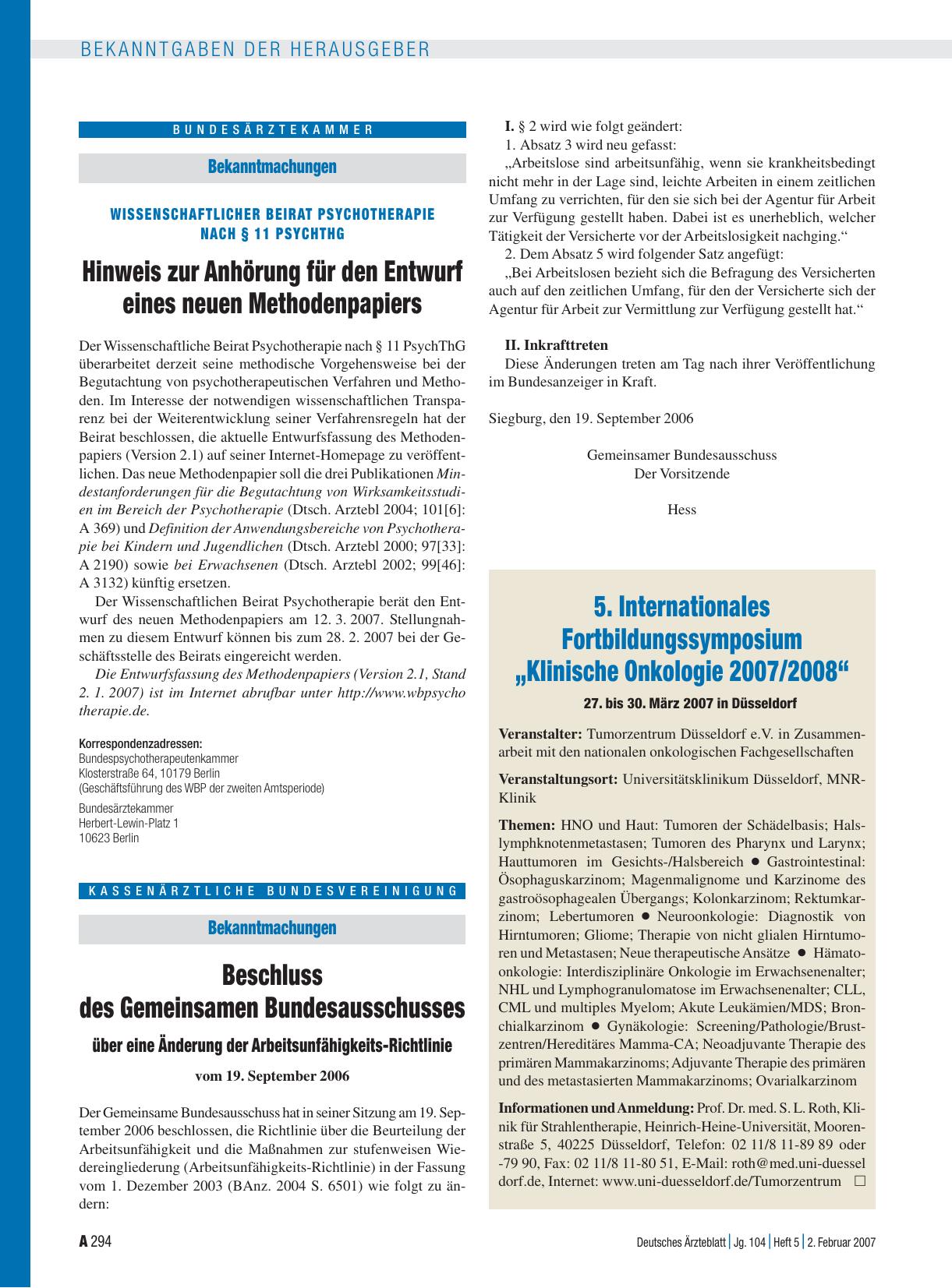 Vorschauseite 1: 5. Internationales Fortbildungssymposium „Klinische Onkologie 2007/2008“ 27. bis 30. März 2007 in Düsseldorf