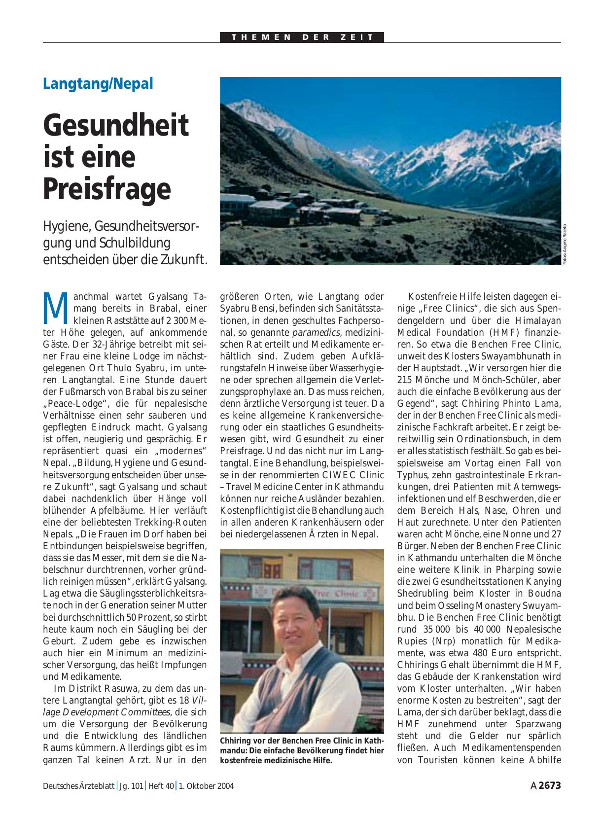 Vorschauseite 1: Langtang/Nepal: Gesundheit ist eine Preisfrage