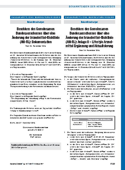 Vorschauseite 1: Beschluss des Gemeinsamen Bundesausschusses über eine Änderung der Arzneimittel-Richtlinie (AM-RL): Anlage II – Lifestyle Arzneimittel Ergänzung und Aktualisierung