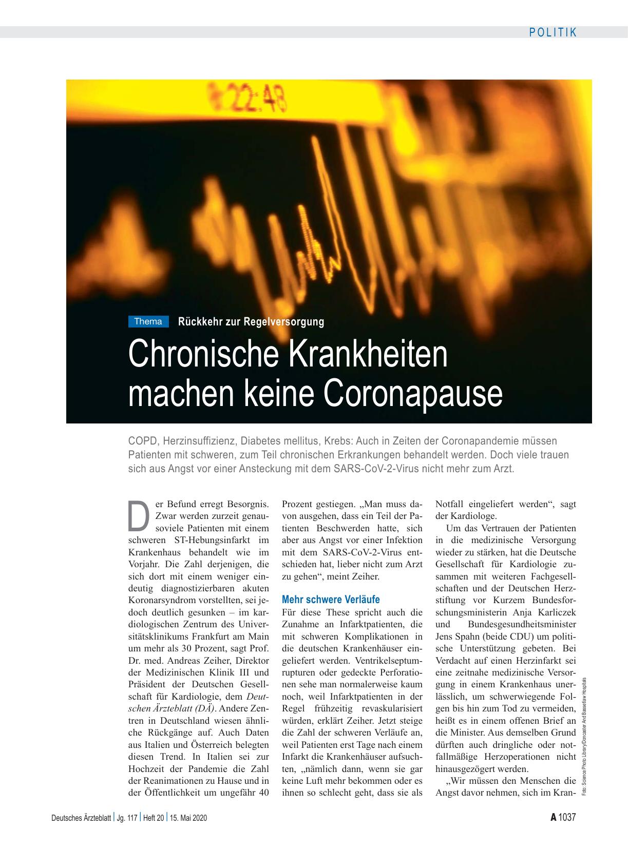 Vorschauseite 1: Rückkehr zur Regelversorgung: Chronische Krankheiten machen keine Coronapause