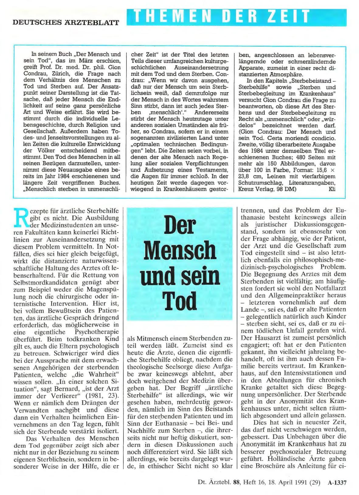 Vorschauseite 1: Der Mensch und sein Tod