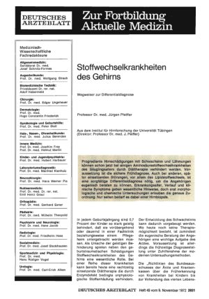 Vorschauseite 1: Stoffwechselkrankheiten des Gehirns: Wegweiser zur Differentialdiagnose
