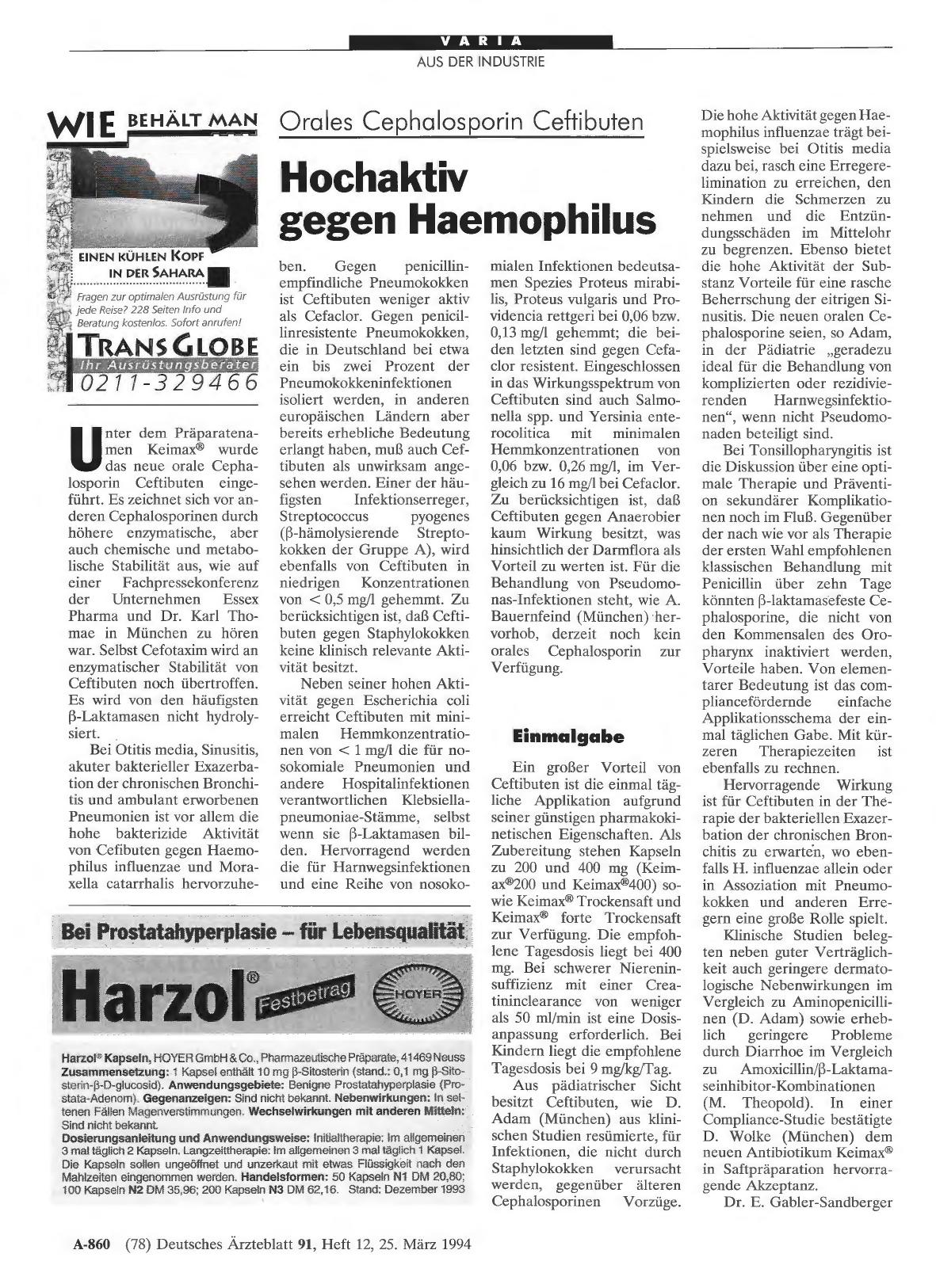 Vorschauseite 1: Orales Cephalosporin Ceftibuten: Hochaktiv gegen Haemophilus