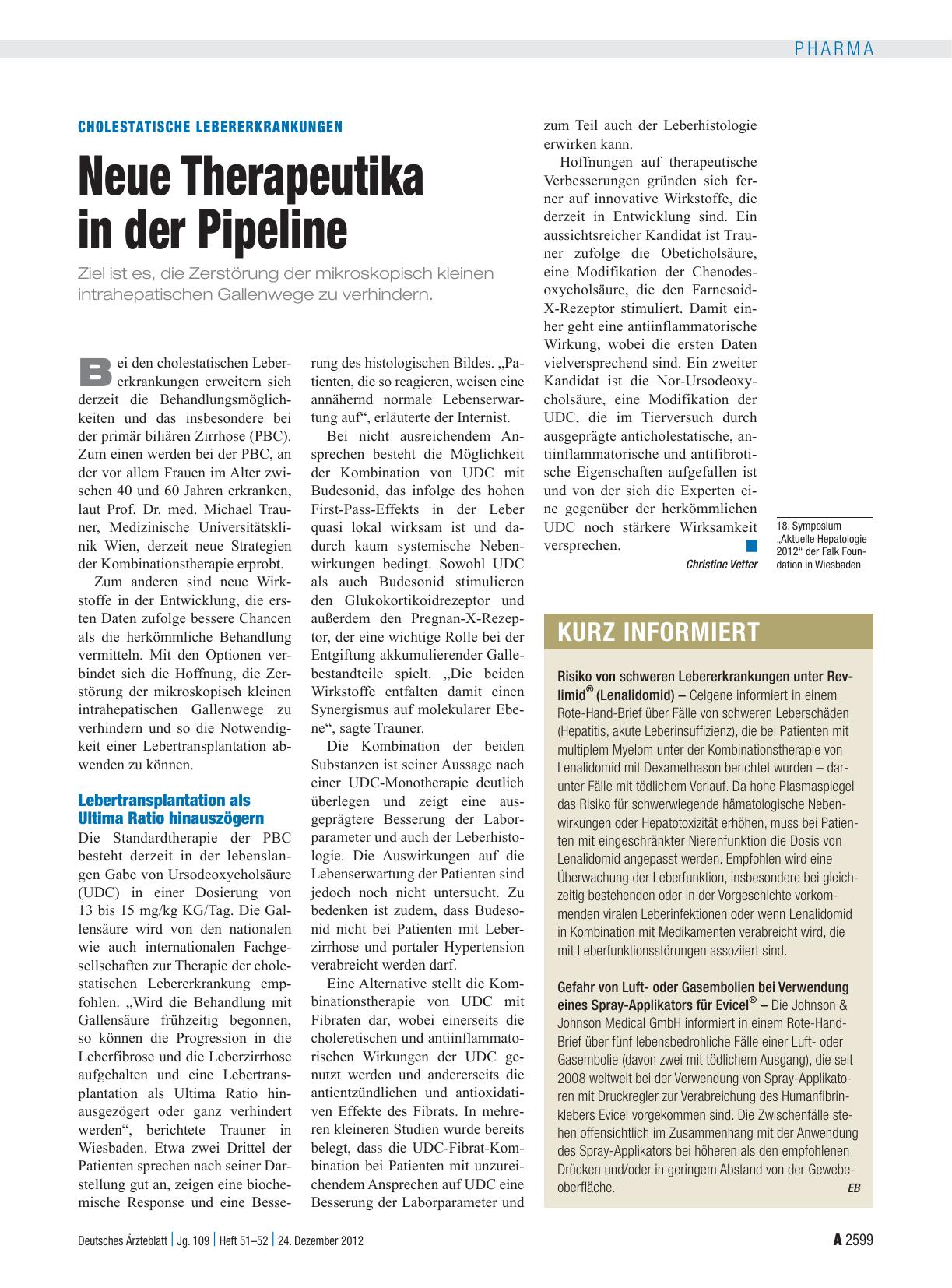 Vorschauseite 1: Cholestatische Lebererkrankungen: Neue Therapeutika in der Pipeline