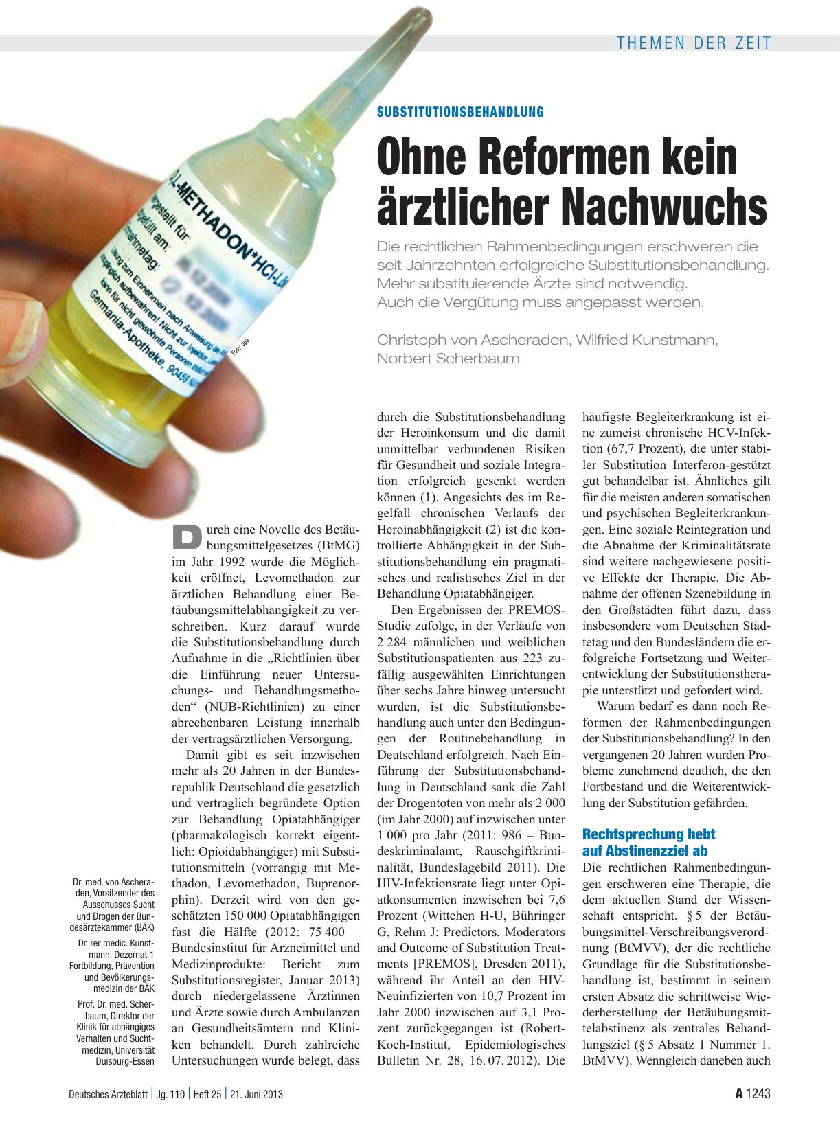 Vorschauseite 1: Substitutionsbehandlung: Ohne Reformen kein ärztlicher Nachwuchs