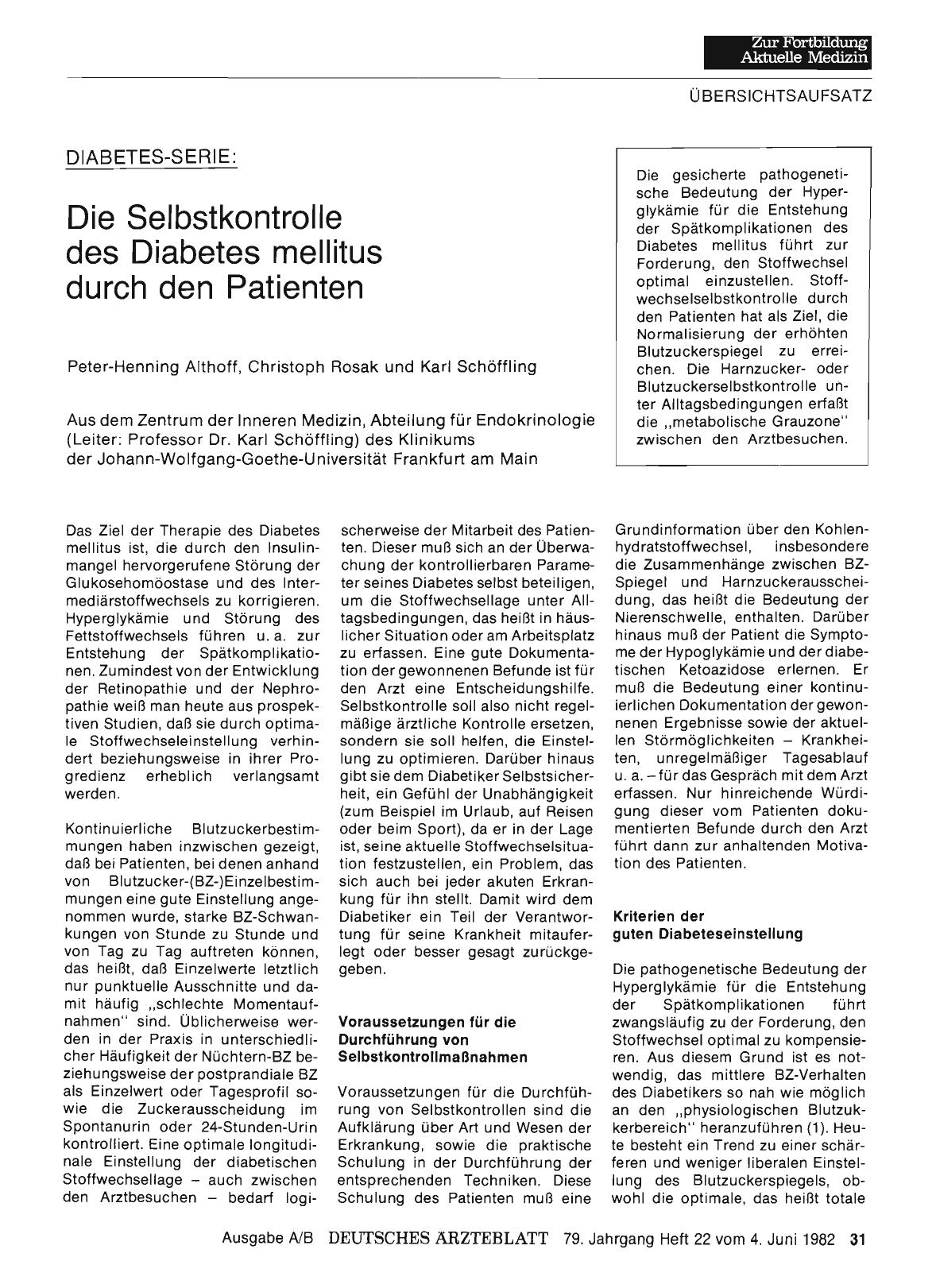 Vorschauseite 1: Die Selbstkontrolle des Diabetes mellitus durch den Patienten