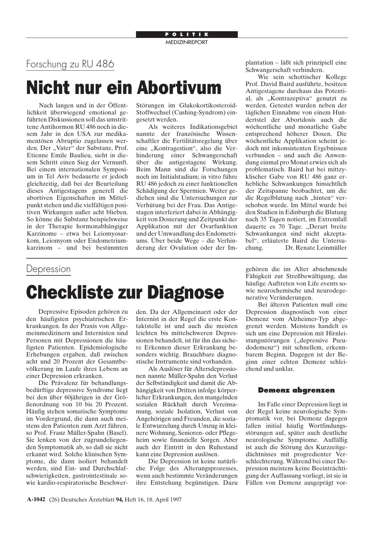 Vorschauseite 1: Forschung zu RU 486: Nicht nur ein Abortivum