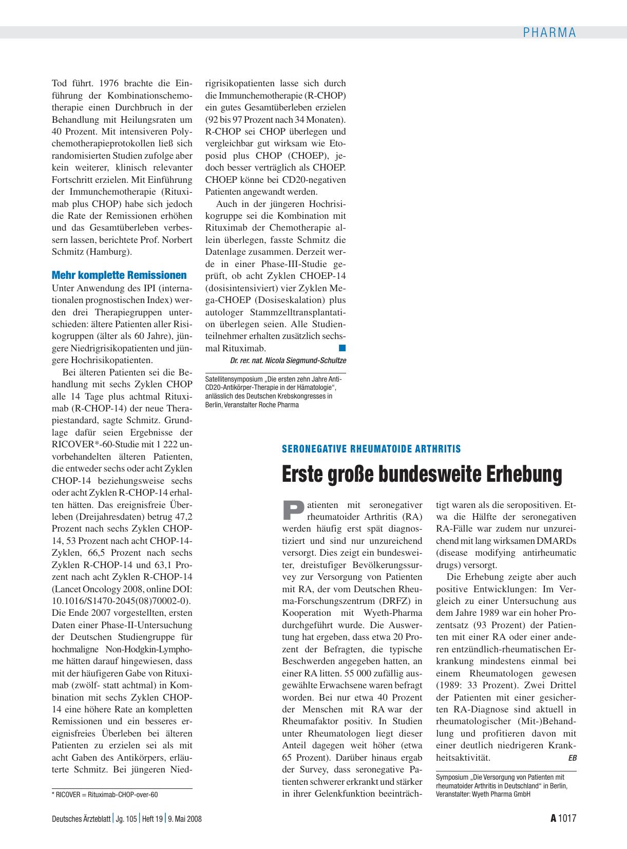Vorschauseite 1: Seronegative rheumatoide Arthritis: Erste große bundesweite Erhebung