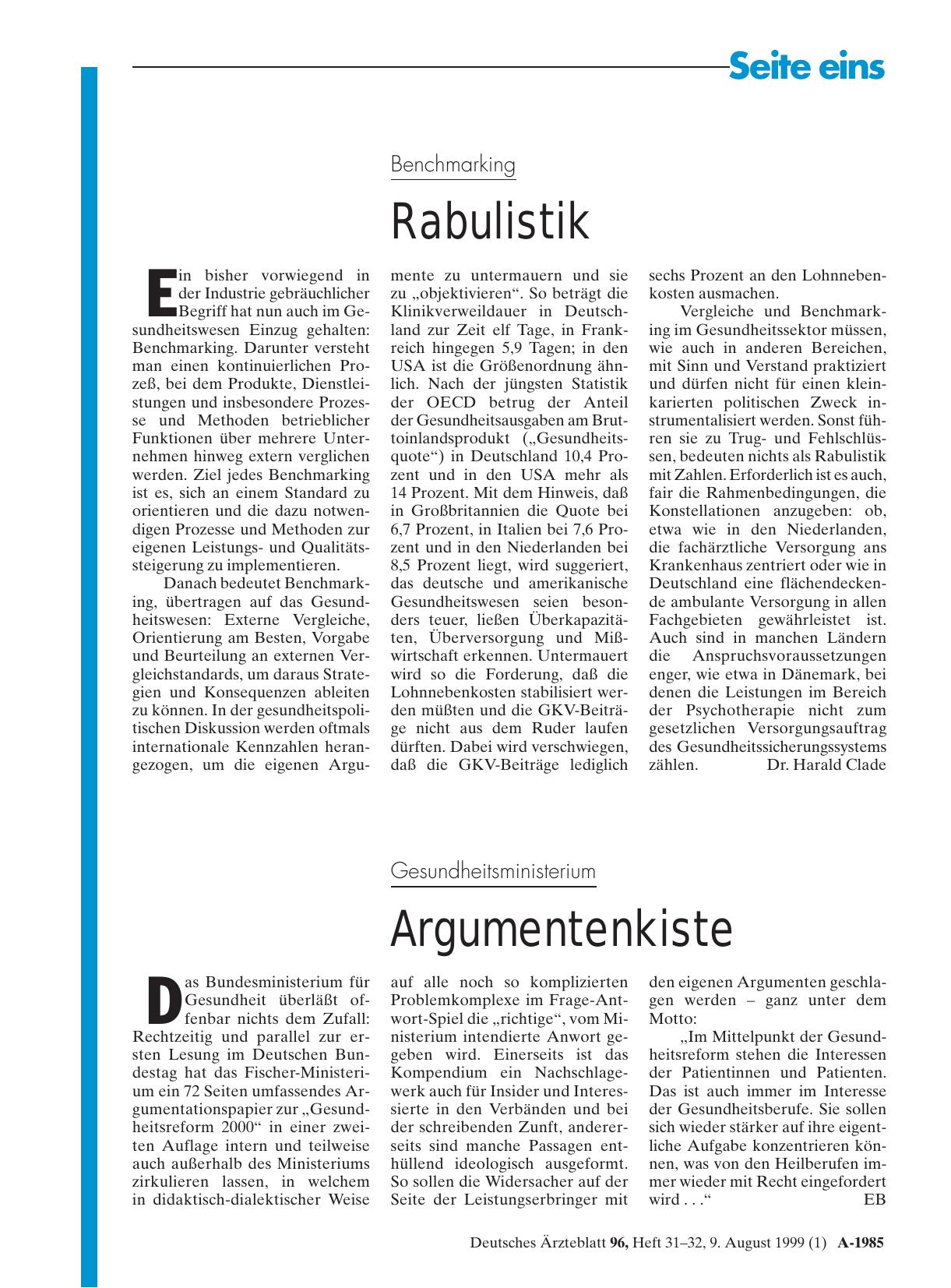 Vorschauseite 1: Gesundheitsministerium: Argumentenkiste