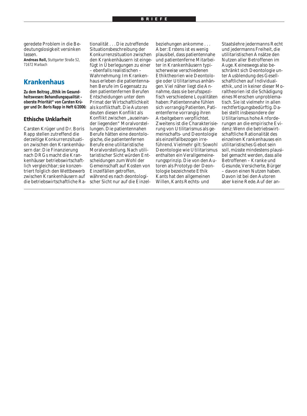 Vorschauseite 1: Krankenhaus: Ethische Unklarheit